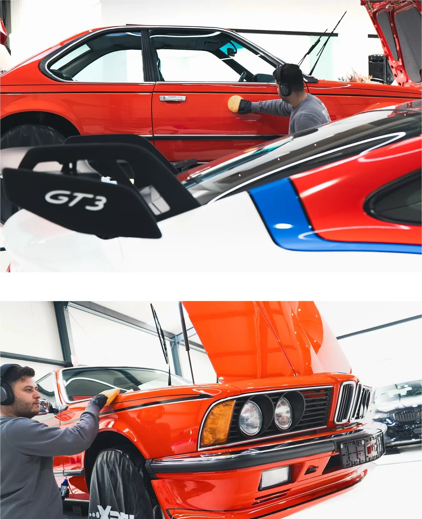 De lak van de BMW 635 CSi wordt met de hand behandeld