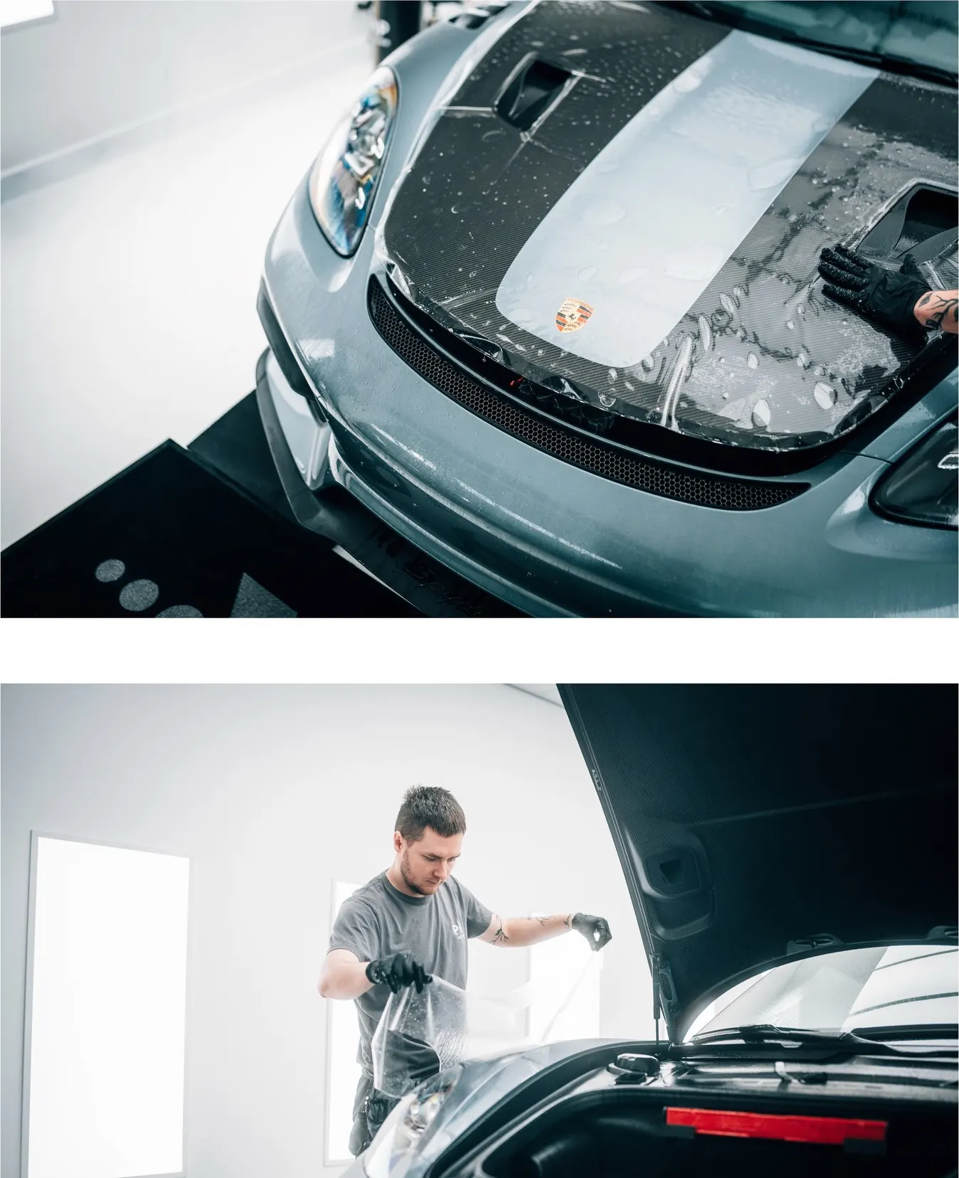 XPEL Paint Protection Film wordt aangebracht op de motorkap en de achterklep van de Porsche 718 Spyder RS